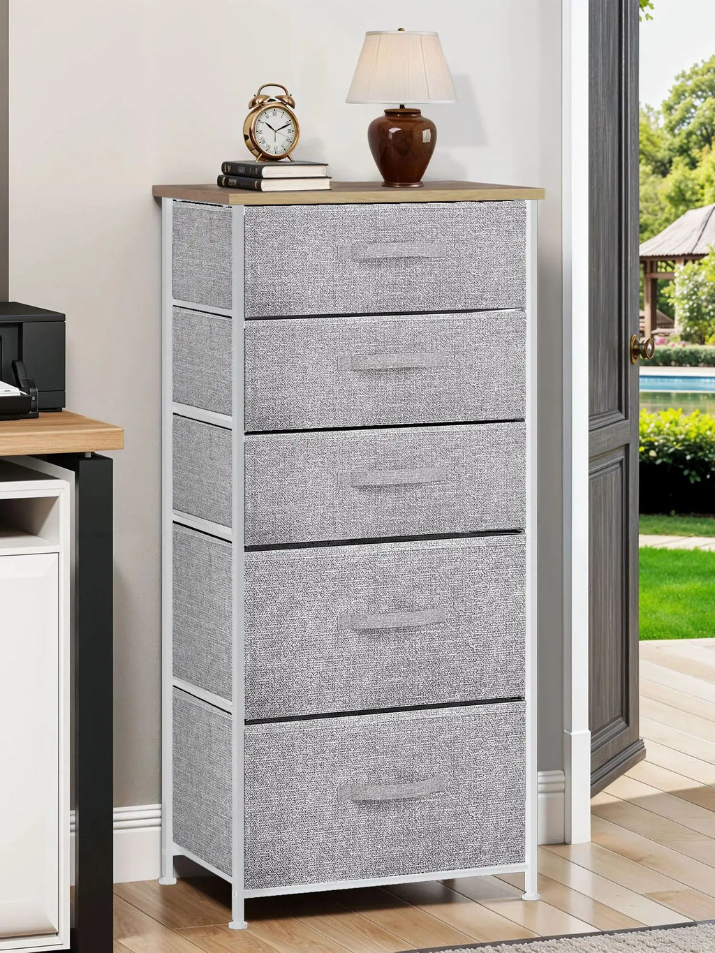 YITAHOME 5-Drawer Fabric Dresser - Steel Frame & Wood Top with Easy-Pull Bins, Storage Organizer for Bedroom, Living Room