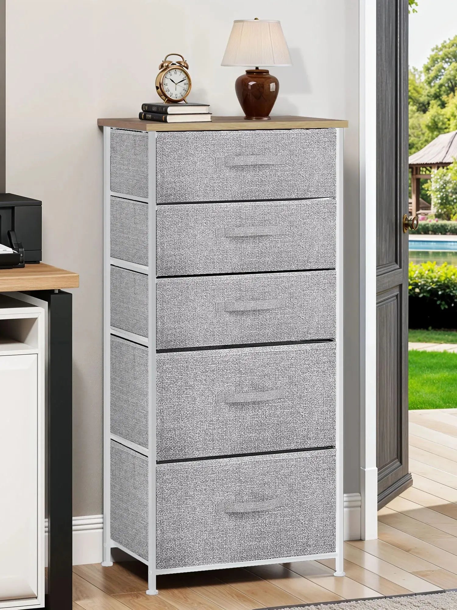 YITAHOME 5-Drawer Fabric Dresser - Steel Frame & Wood Top with Easy-Pull Bins, Storage Organizer for Bedroom, Living Room