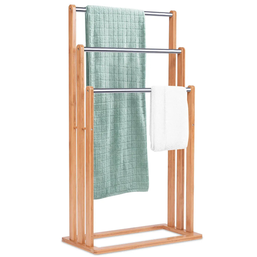 Towel Holder standing 3 stainless steel pole towel stand bamboo stand towel holder bathroom organizer