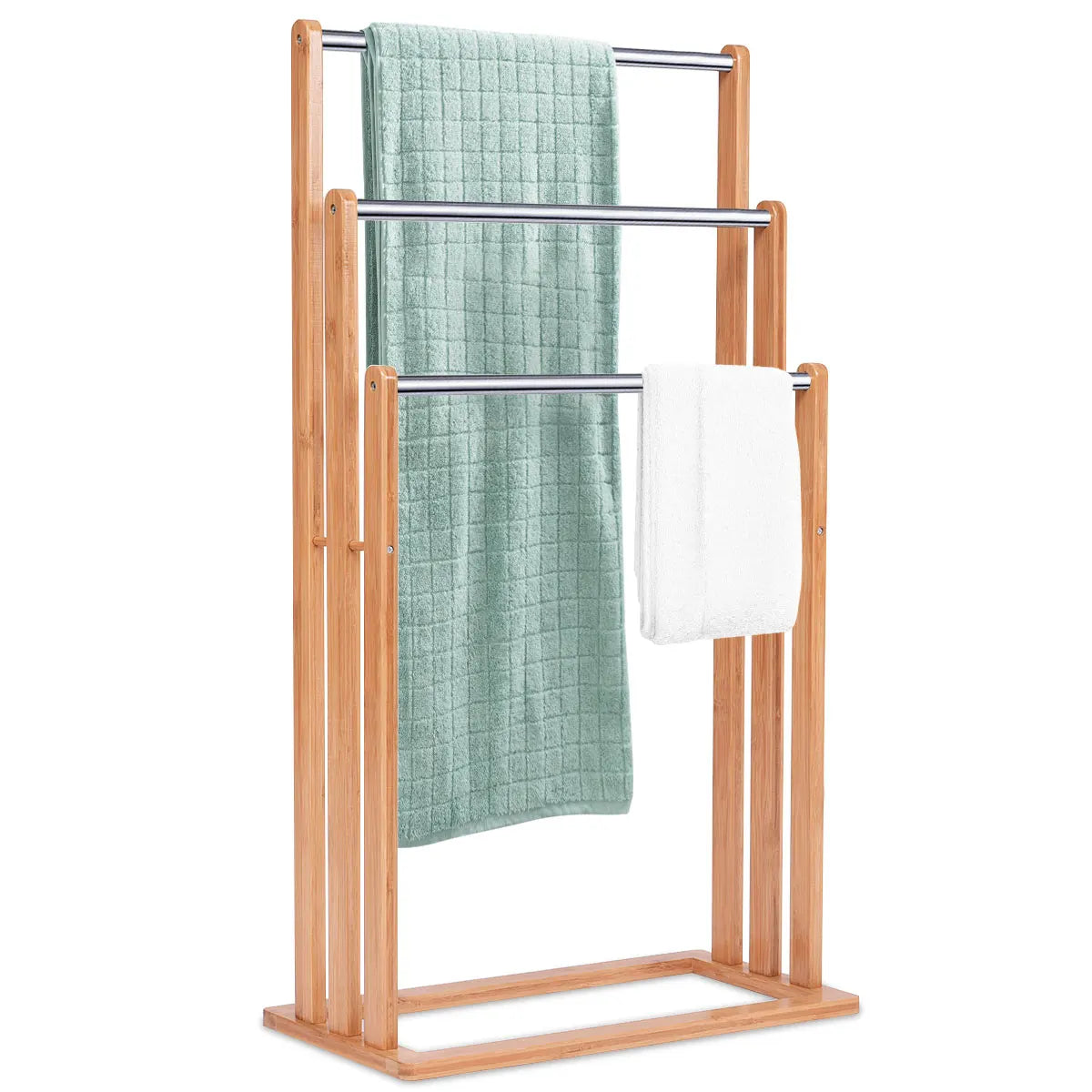 Towel Holder standing 3 stainless steel pole towel stand bamboo stand towel holder bathroom organizer