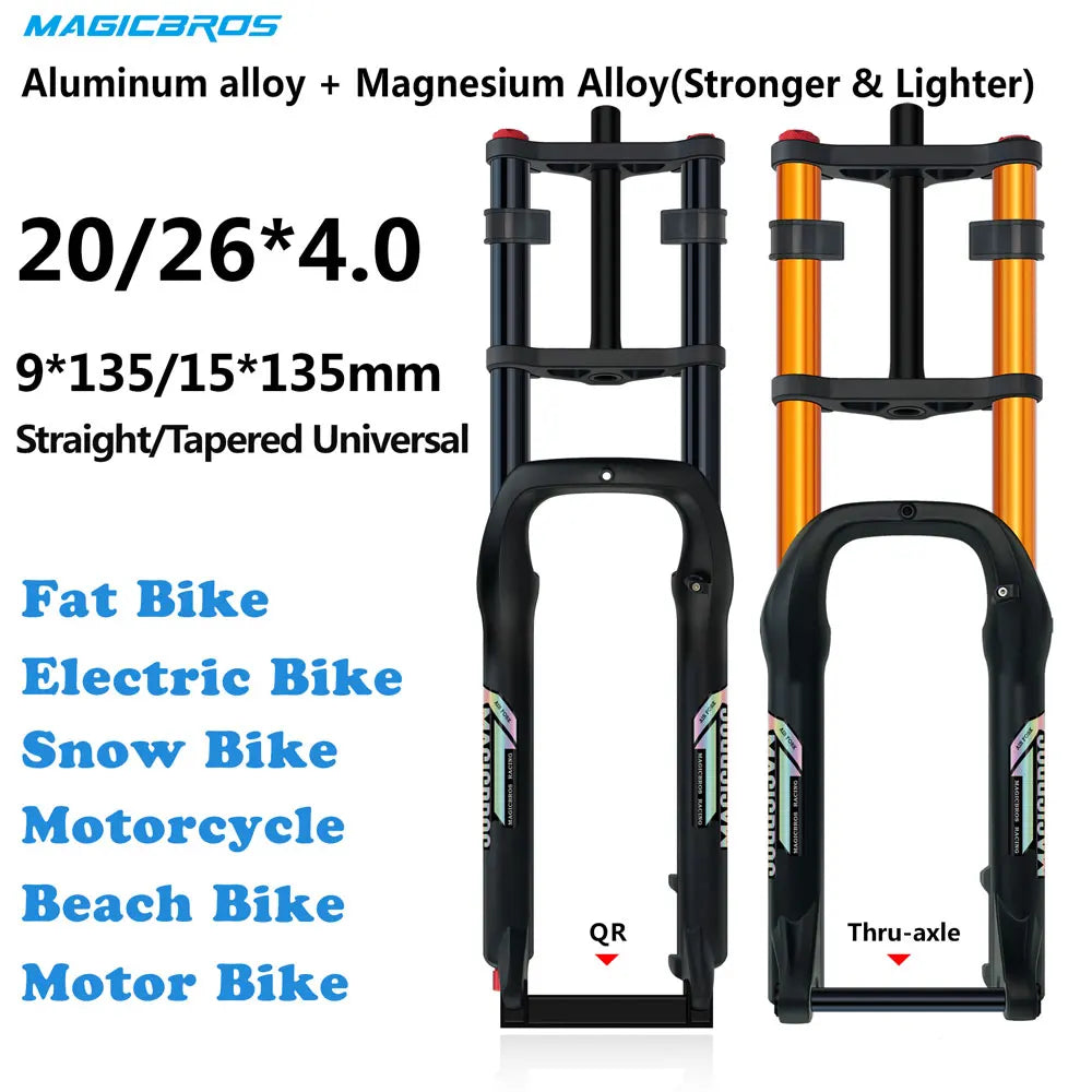 20x4.0 26*4.0 Dual Crown Motor Fork QR 9*135mm 15*135mm Beach Snow Bike Electric Fat Tire Bike Motorcycle Double Crown Air Fork