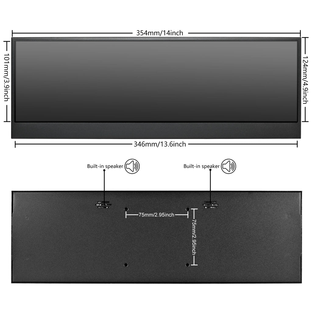 Wisecoco 14 Inch Widescreen Stretched Bar Monitor 3840x1100 4K IPS LCD Monitor Aida64 Raspberry Pi Win10 11 PC Secondary Monitor