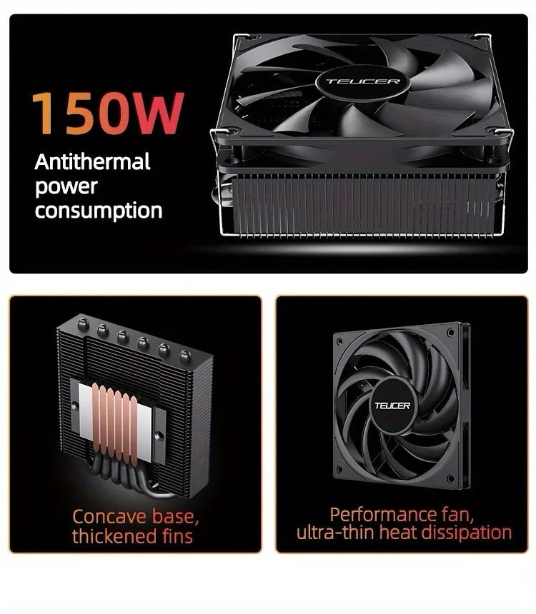 TEUCER 4.5cm Low Profile CPU Air Cooler High Performance 6 Heat Pipes for Intel LGA 1700 115X/AM4 AM5 ITX Gaming CPU Radiator