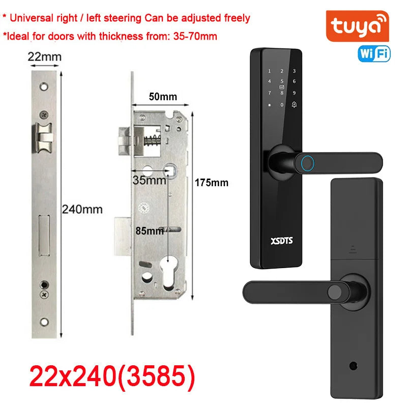 Electronic Smart Door Lock With Biometric Fingerprint Smart Card Password Key Unlock USB Tuya APP Emergency Charge lock For home