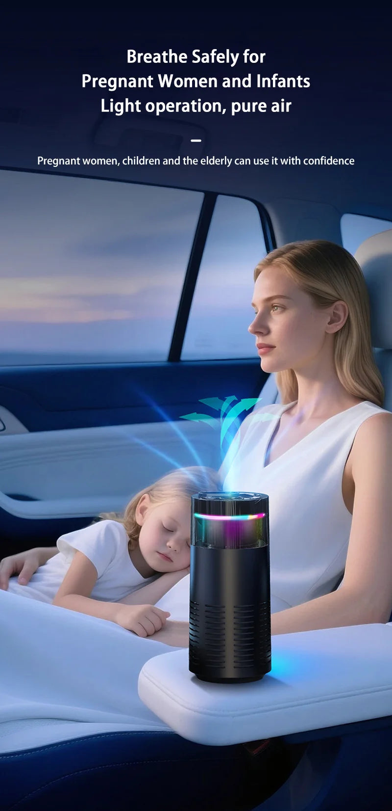 2026 New Car Air Purifier, A Negative Ion Ambient Light Car Air Purifier For Removing Formaldehyde And Odors Inside The Car