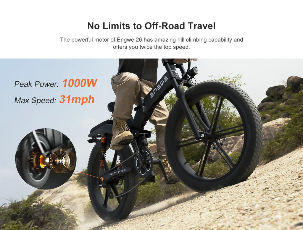 Electric Bicycle 26Inch 1000W 48V 29.2AH Folding Lithium Battery Bike Full Shock Absorber 26X4.0 Snow Tire E-bike