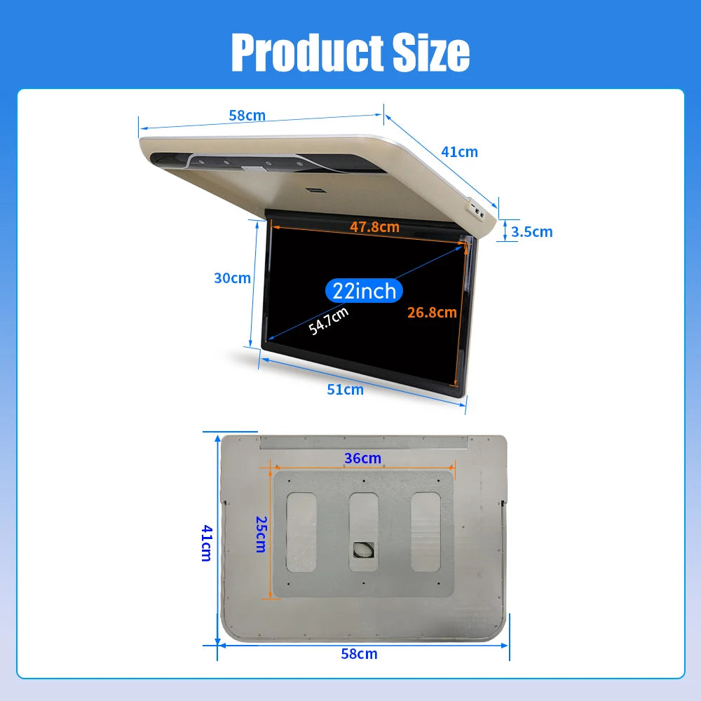 22 Inch Car Roof Monitor 1080P Flip Screen Top Multimedia Video Ceiling Roof Mounted Display With 16-color Ambient Light HDMI FM