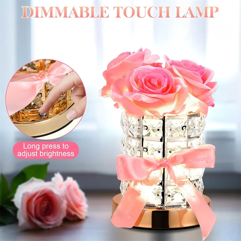 LED Crystal Rose Table Lamp 3 Colors Dimmable Magic Cube Rose Creative  Atmosphere Lights Bedroom Bedside Decor Lighting Gift ﻿