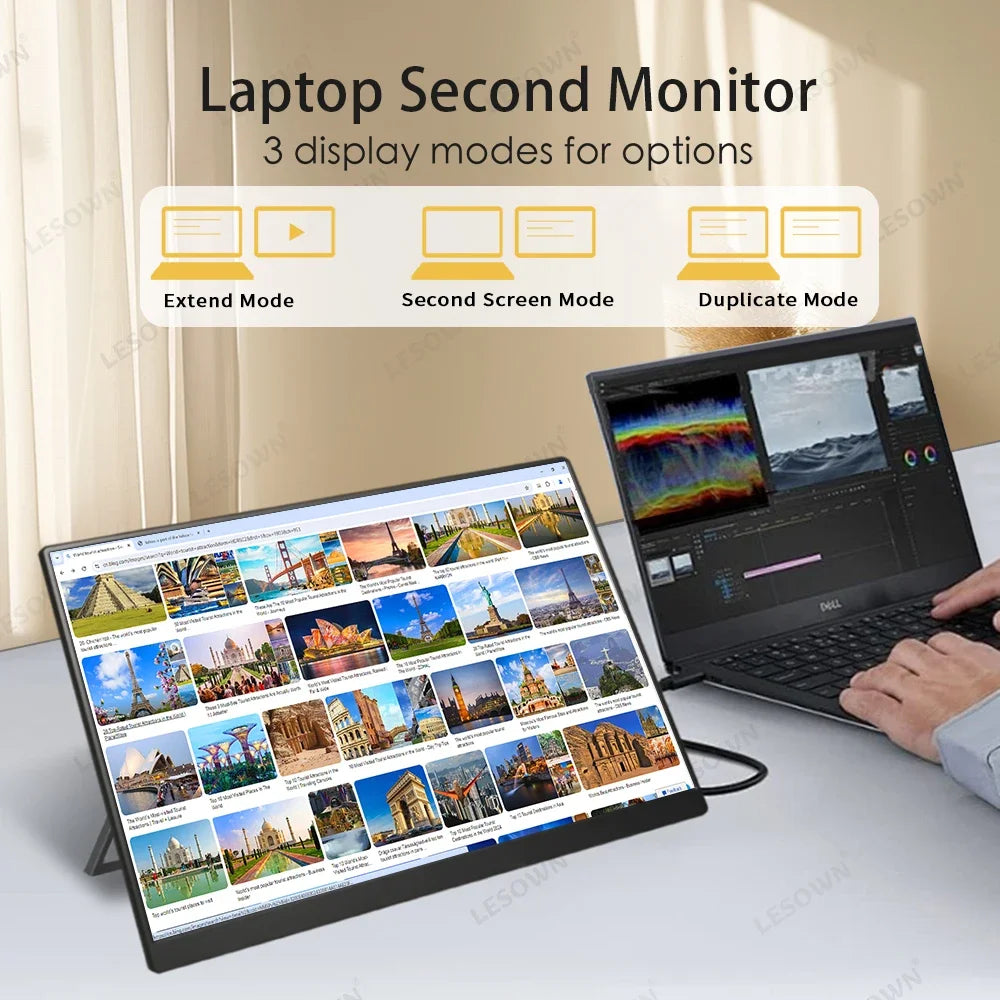 LESOWN 120Hz 2.5K Monitor 11.6 14 16 inch IPS 3840x2160 UHD VESA Gaming External Screen USB-C Display with Speaker Plastic Shell
