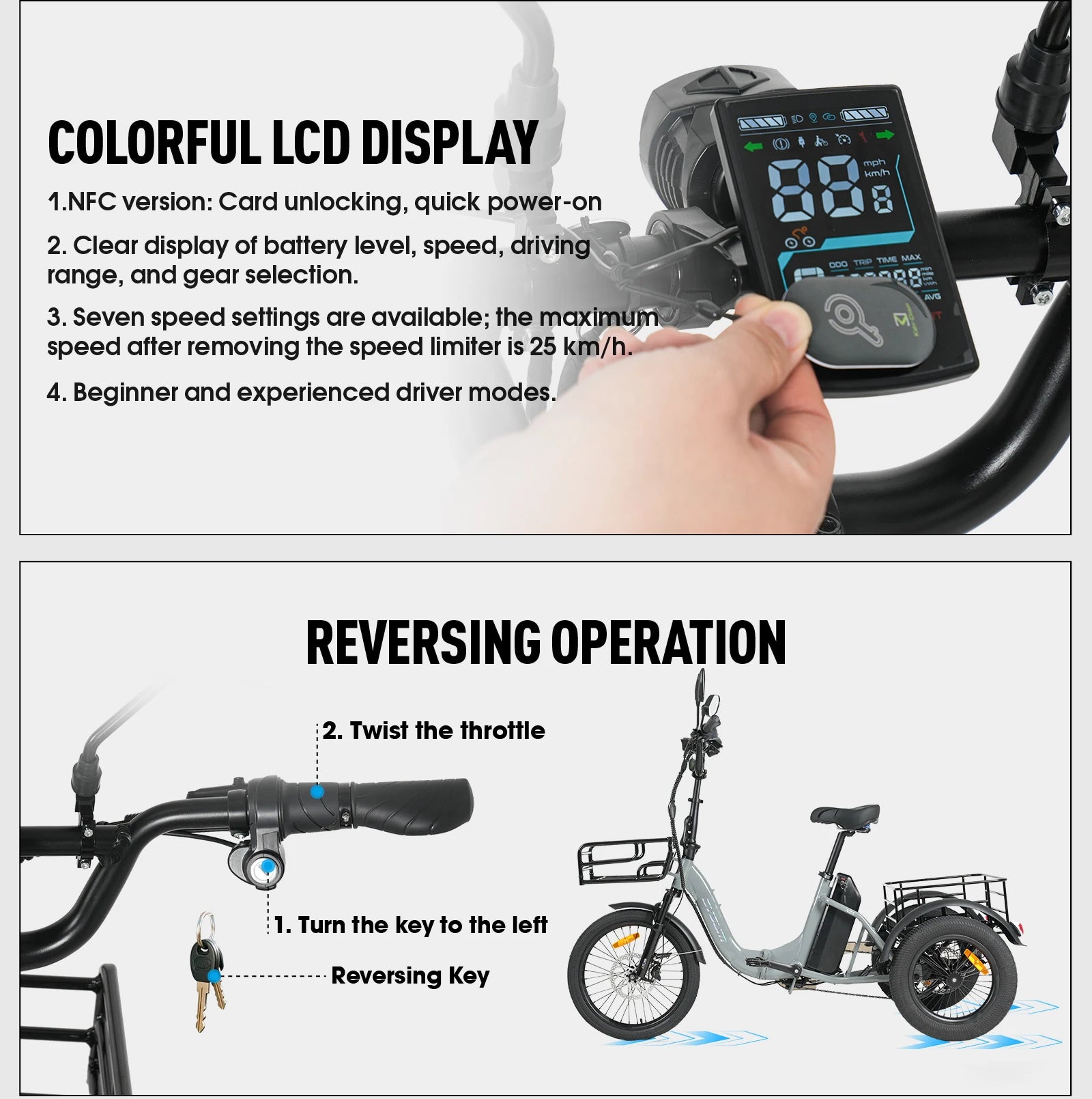Electric Tricycle 750W Motor 48V 20AH Remover lithium Battery Foldable 3 Wheel Electric Bike 16 Inch Fat Tire 100km Ebike