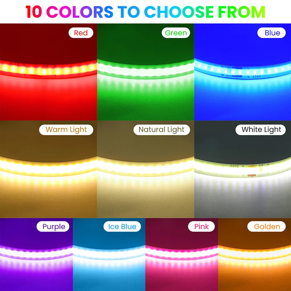 Led Strip COB 220V High Brightness 5m 10m 20m 50m Flexible Light Tape with IC Rectifier 230V 240V AC 240LED/m Linear Lighting