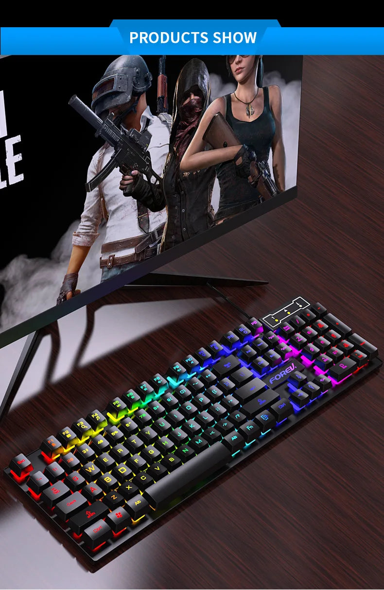 104 Keys Mechanical feel Keyboard Wired Gaming Keyboard for Laptop Desktop Ergonomics RGB Backlit LED Keycaps PC Accessories