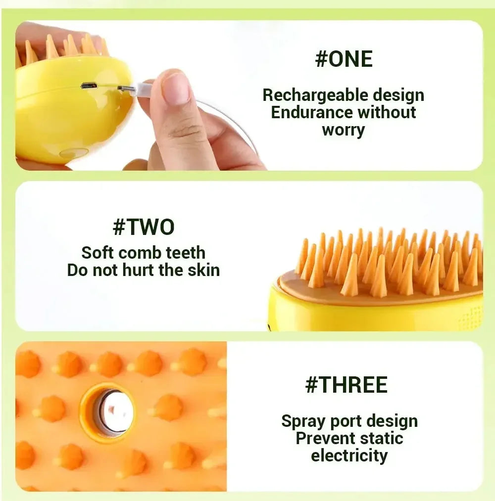 3-in-1 Electric Pet Grooming Steam Brush Sprayer Massage Comb for Cats Dogs Shedding Control Gentle Anti-Static Grooming Tool