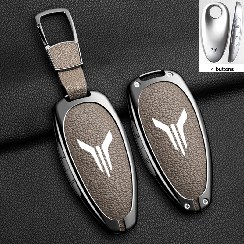 Car Key Case Cover Shell Fob For Voyah Free I-Land Dreamer 2021-2023 Keychain Auto Zinc Alloy Leather Key Protection Accessories