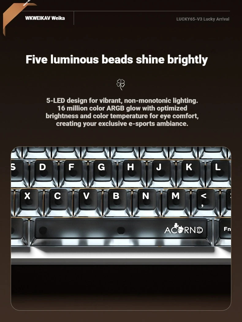 WEIKAV lucky65 V3 Gaming Keyboard Wireless Aluminum Alloy RGB Tri-mode Bluetooth Mechanical Keyboard CNC Gasket Quick Release