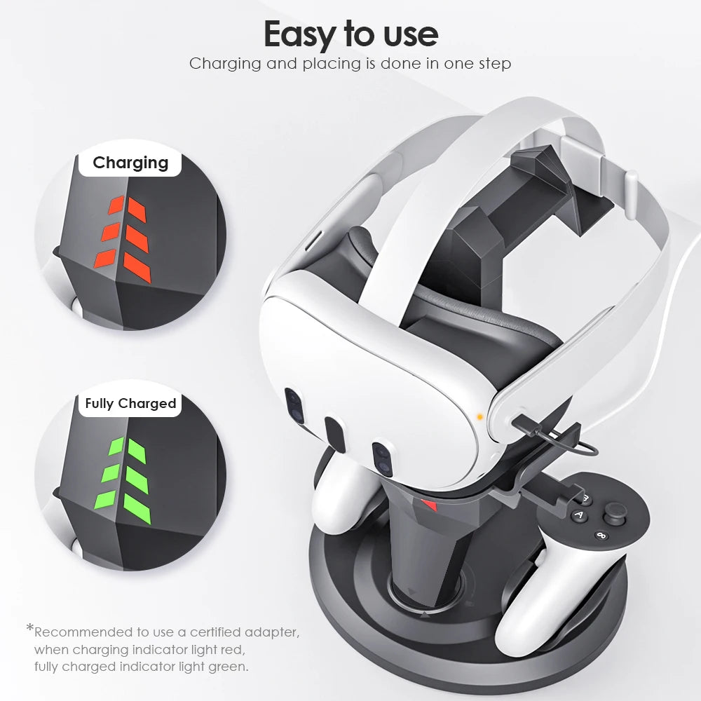 Charging Dock Compatible with Meta Oculus Quest 3/Quest 2 VR Headset Display Stand and Controller Holder VR Accessories