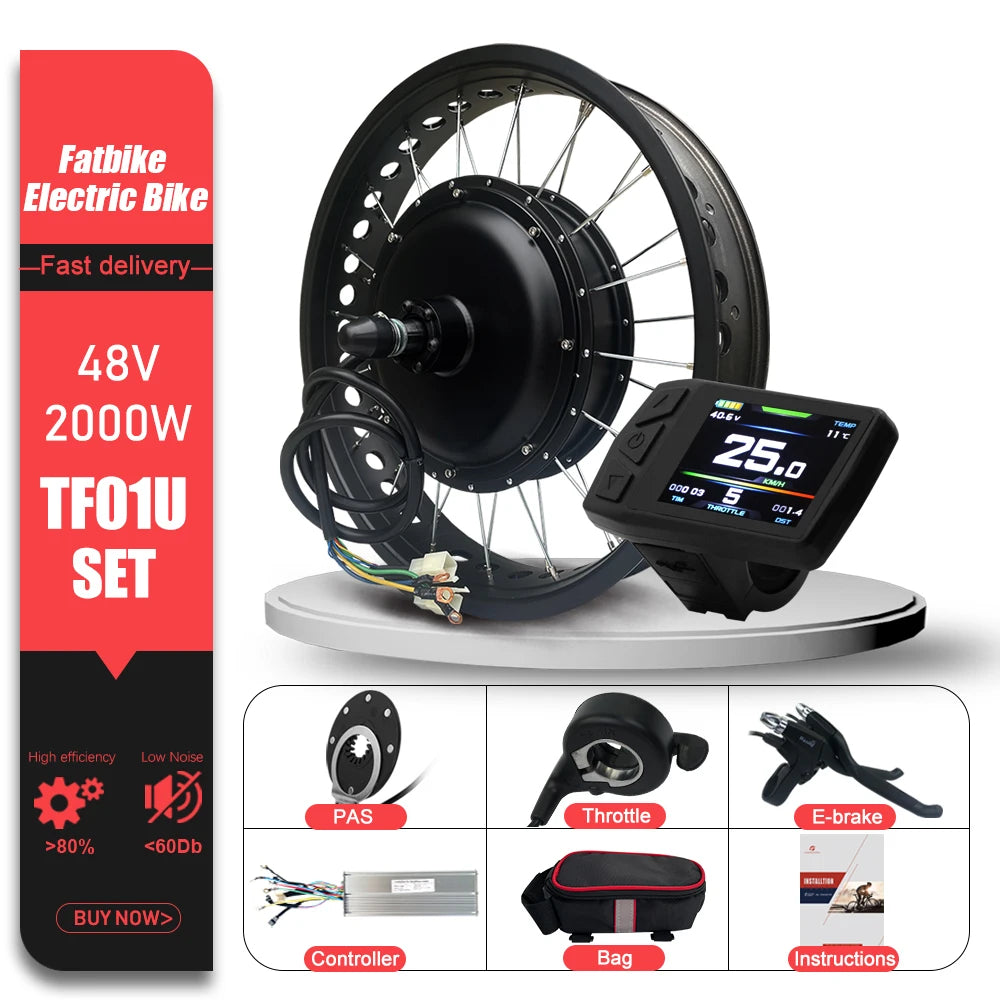 48V 2000W Electric Fat Bike Kit 20 24 26inch 4.0Tyre Brushless Non-gear Rear Hub Motor Wheel  Dropout 190mm For Snow eBike kit