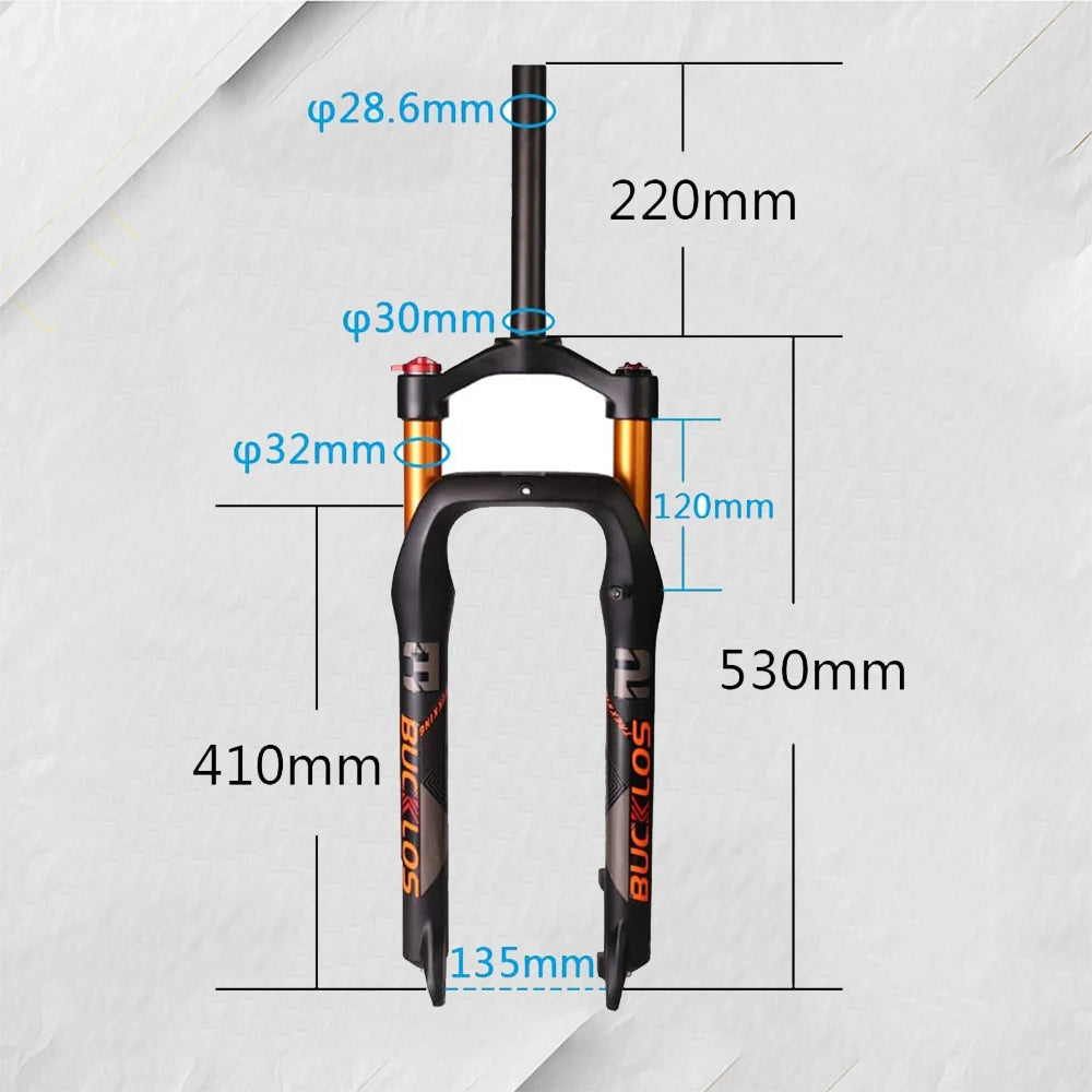 BUCKLOS 26*4.0 Snow Bike Fork Air Suspension Bicycle Fat Fork 4.0 Tire 9*135mm Mountain Bike Forks Beach E-Bike Forks