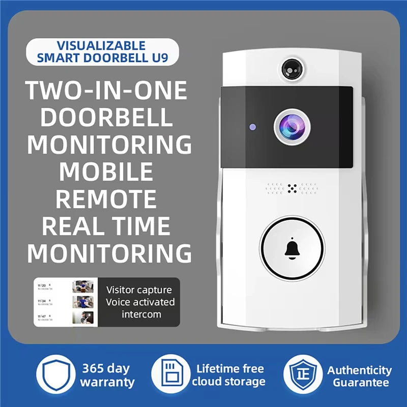 Outdoor Wireless Video Doorbell with Solar Cover Camera Wifi Digital Peephole Waterproof Smart Home Intercom Eye Ring Bell