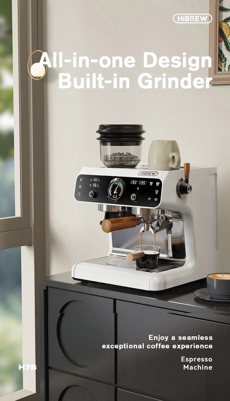HiBREW Upgraded Dual Boiler Barista Pro Espresso Machine Built-in Grinder With 30 Size Settings for Cafe Hotel Restaurant H7B