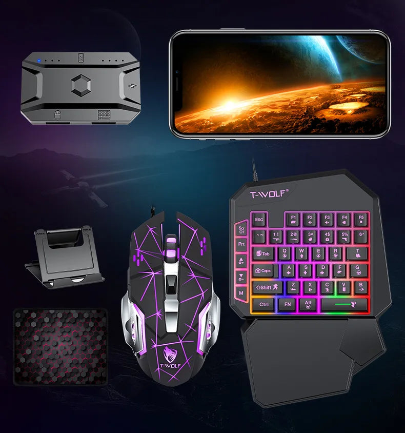 Mechanical Gaming Keyboard Kit 5 In 1 Set One Hand Keyboard 5D Mechanical Gamer Mouse Converter Mobile Game Pro Converter