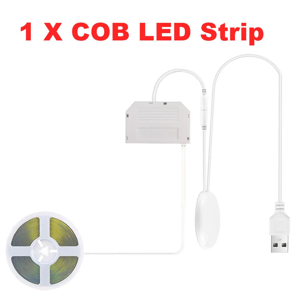 COB LED Strip Lights 5V USB 1/2/3M Strip 1-6 Pcs With Penetrating Wood Touch Dimmer Switch For Kitchen,Showcase,Cabinet Lighting