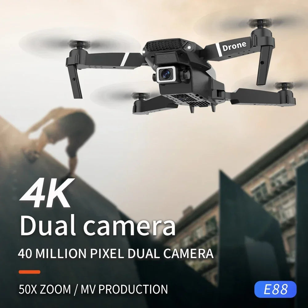DWI D19 E88 Pro Drone 4K Professional HD RC Airplane Dual Camera Wide Angle Head Remote Quadcopter Toy Helicopter for Adults Kid