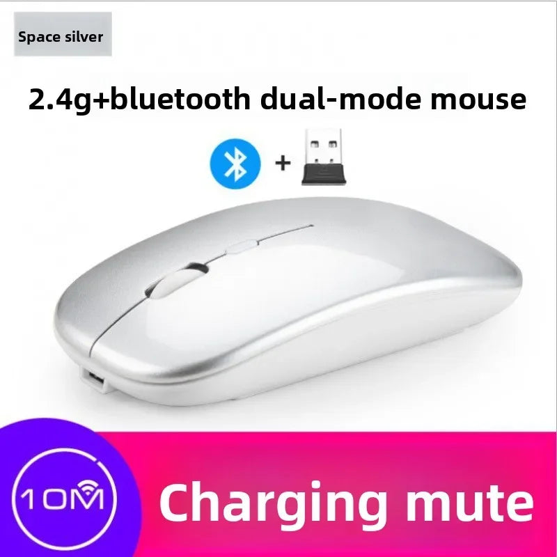 Rechargeable Wireless Mouse: Silent, LED Backlit, 2.4GHz Receiver + Bluetooth Dual Mode, Optical Mice for PC, Laptop & Computer