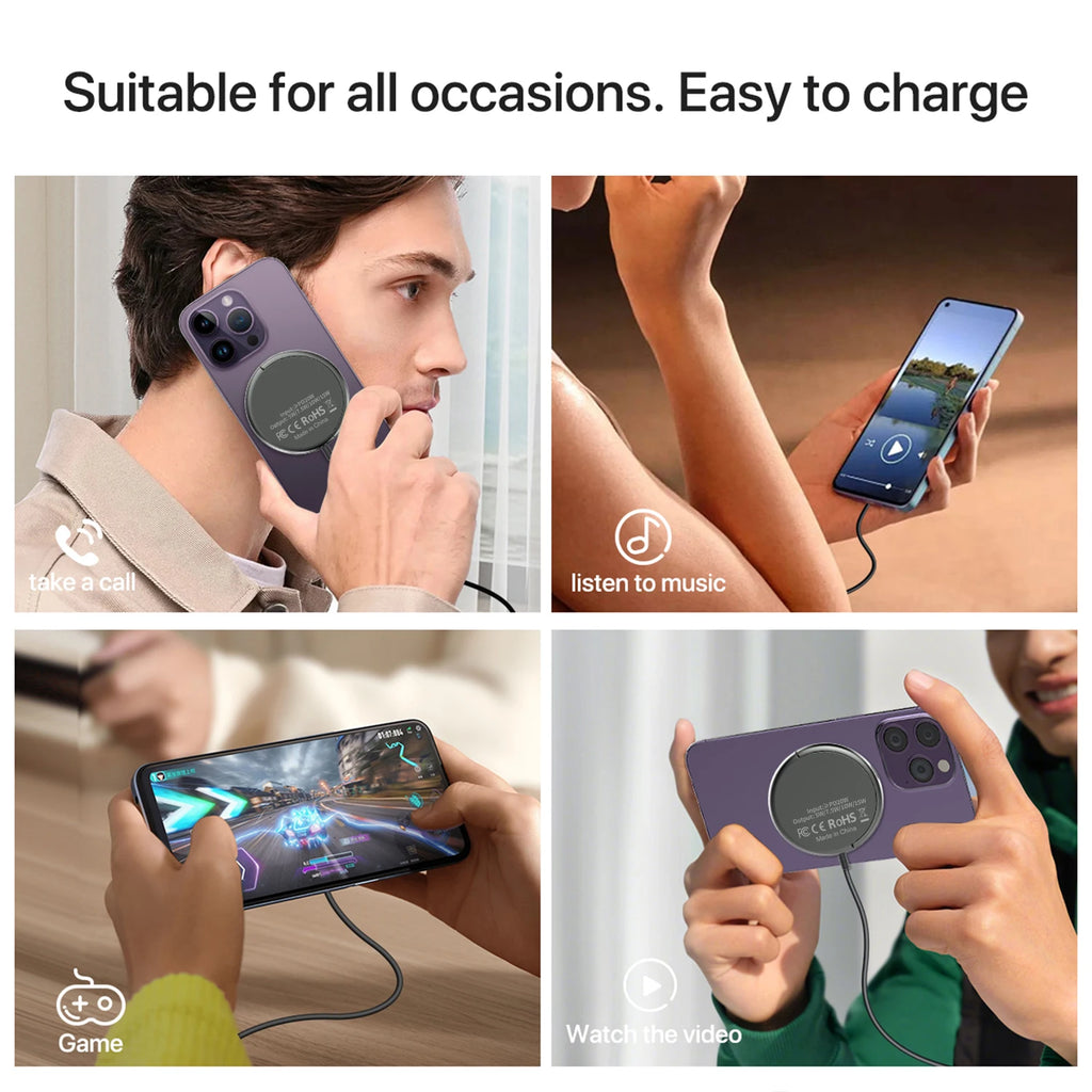 15w Maxsafe Wireless Pad Fast Charging Type-c Magnetic Car Wireless Charger For iPhone 14 13 16 15 Pro XS Max Mini X XR