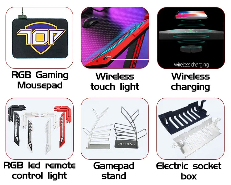 Factory wholesale carbon fiber desktop gaming desk custom black white racing gaming table design PC computer desk for E-sports