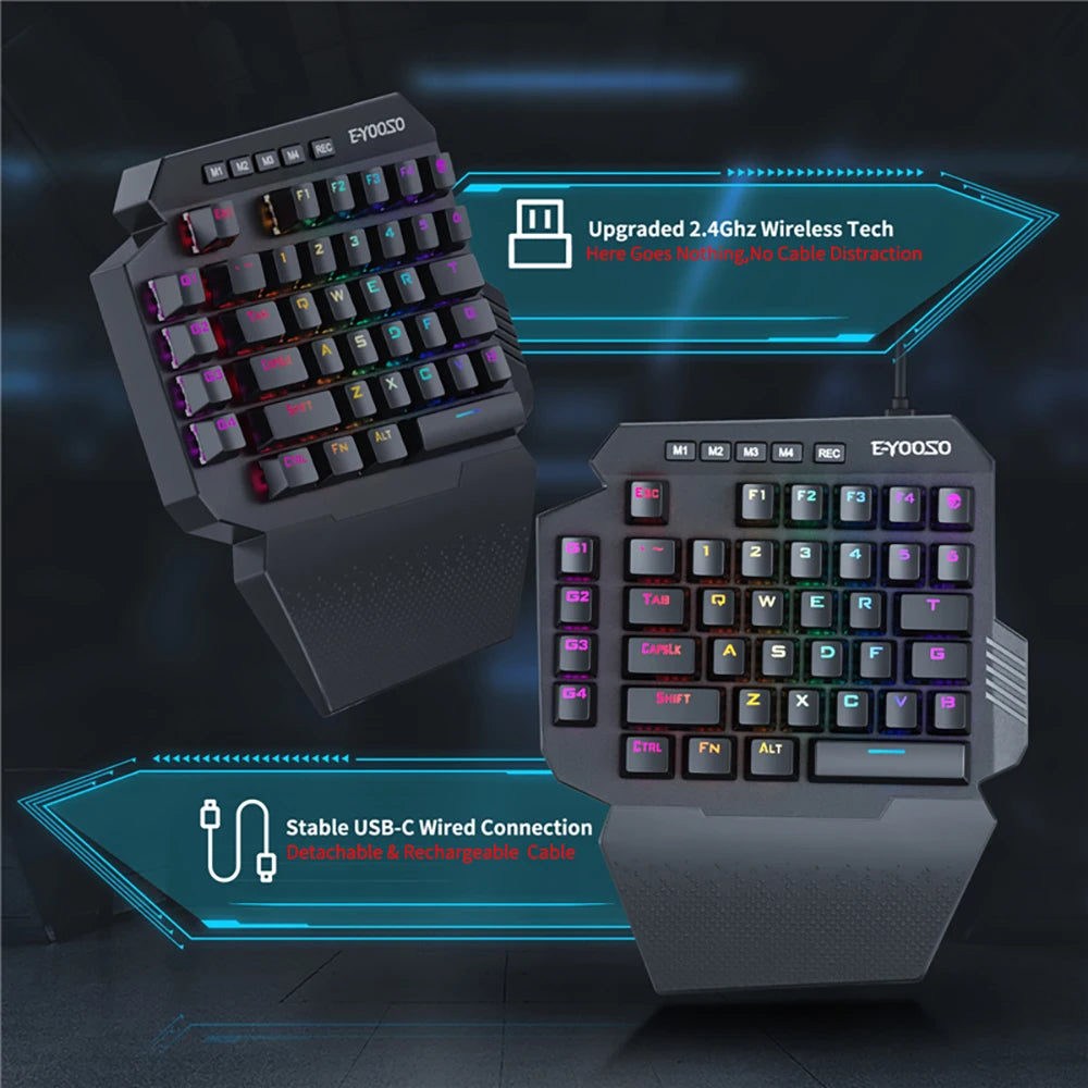 Mini One-Handed Gaming Mechanical Keyboard RGB Backlit 39 Keys 2.4G Wireless Keyboard Wrist Game Keypad for PS4,Laptop,PC Gamer