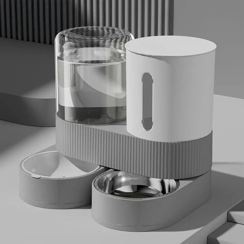 A  Automatic Cat Feeder Automatic Pet Feeder Water Dispenser Set for Cats Dogs 2-in-1 Food Bowl with Stainless Steel Insert