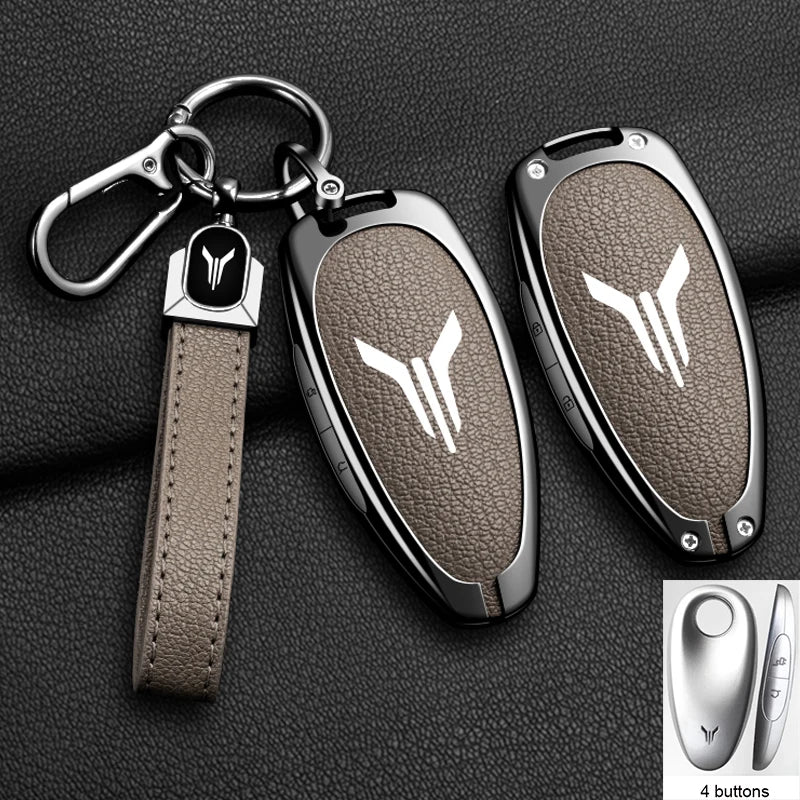 Car Key Case Cover Shell Fob For Voyah Free I-Land Dreamer 2021-2023 Keychain Auto Zinc Alloy Leather Key Protection Accessories