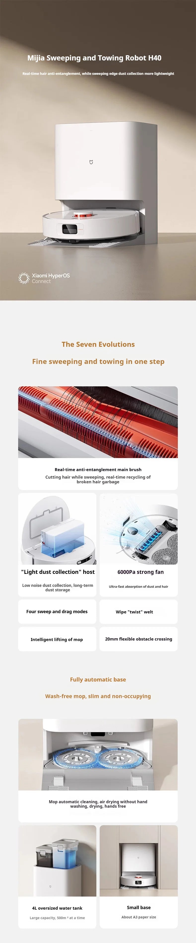 XIAOMI MIJIA Self Robot Vacuum Cleaners H40 Smart Home Sweeping High Speed Rotary Scrubbing 10000PA Cyclone Suction LDS Laser