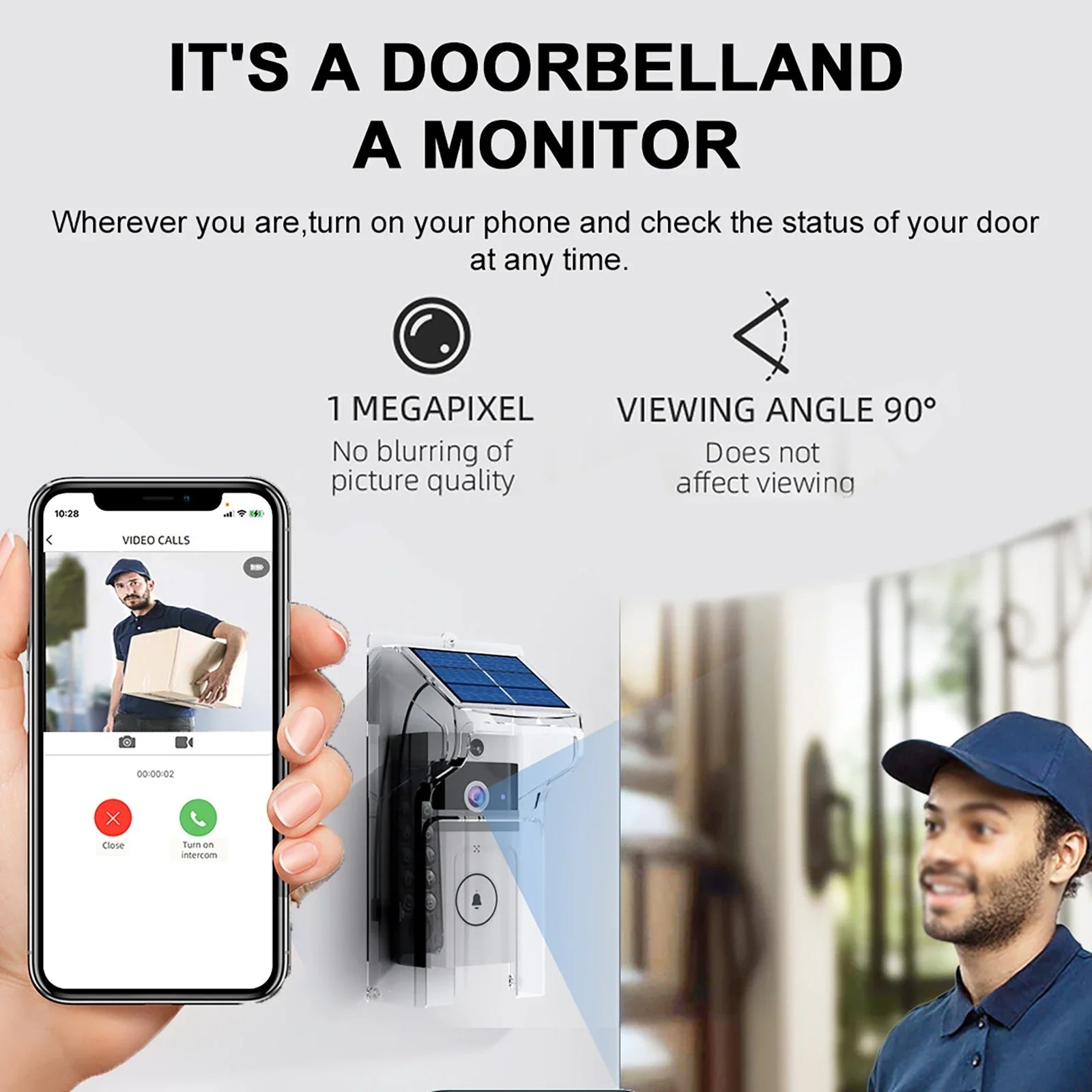 Wireless Doorbells with Solar Cover Camera High Definition Intelligent Video Door Bell Waterproof Smart Home Intercom Video Bell