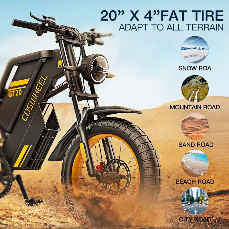 Coswheel Electric bike for Adult 2000W 60V Off-Road Motorcycle Mountain Bikes 20Inch Electric bike Fatbike Motorcycles ebike