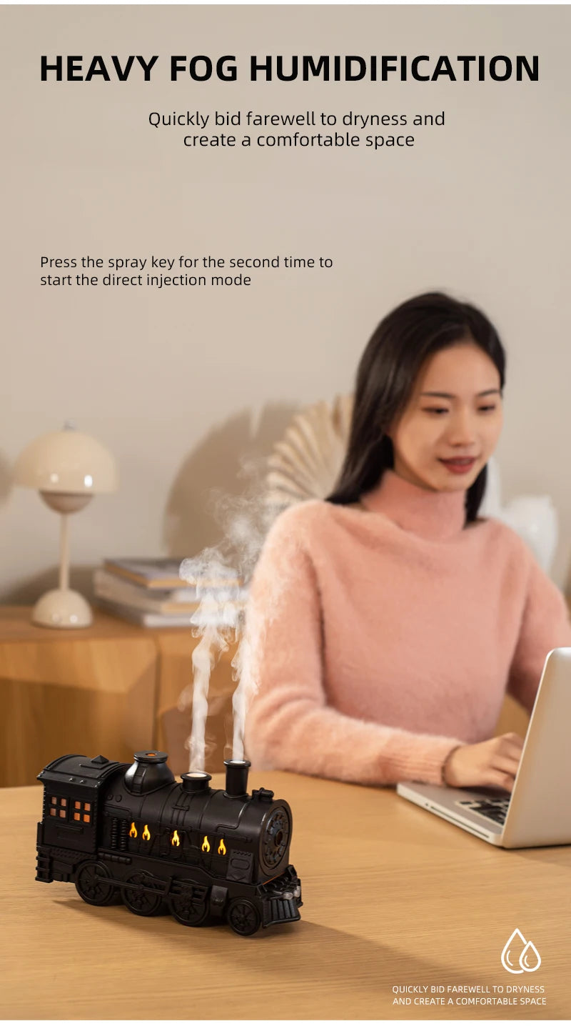 Essential Oil Diffuser Train Humidifier 300ml Two Mist Modes Aromatherapy Diffuser Two-color Lighting Humidification for Home