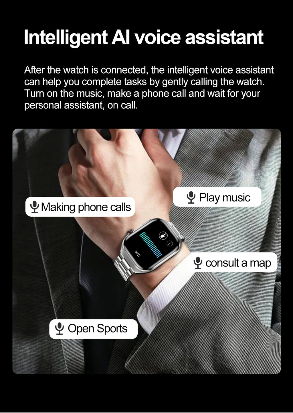 2026 New Smart Watch 2.04-inch AMOLED Screen Bluetooth Call IP68 Waterproof 650mA Sports Smartwatches Men Android Military-Grade