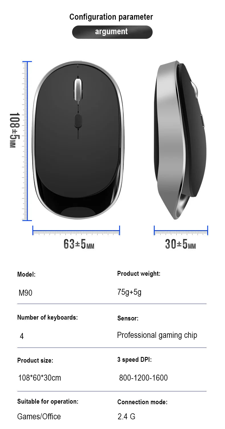 Wireless Mouse For Laptop PC Bluetooth RGB Rechargeable Mouses Wireless Computer Silent Mice LED Backlit Ergonomic Gaming Mause