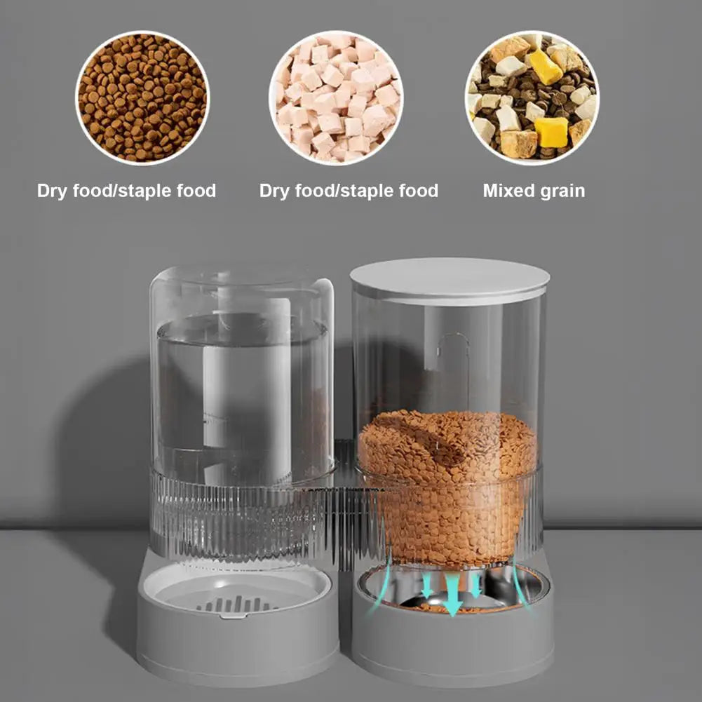 A  Automatic Cat Feeder Automatic Pet Feeder Water Dispenser Set for Cats Dogs 2-in-1 Food Bowl with Stainless Steel Insert