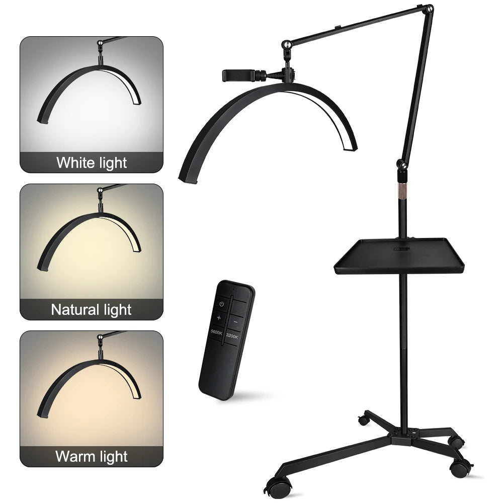 20inch Half Moon Light 36W 3200K-5600K Eyelash LED Floor Light Adjust Angle Eyelash Extension Lamp for Beauty Skincare Eyebrows