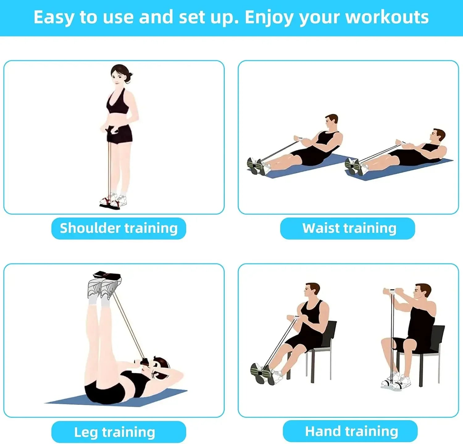 4/6 Level Resistance Band Elastic Bands with Non Slip Handles for Home Fitness Abdominal Muscle Training Yoga Pilates Workout