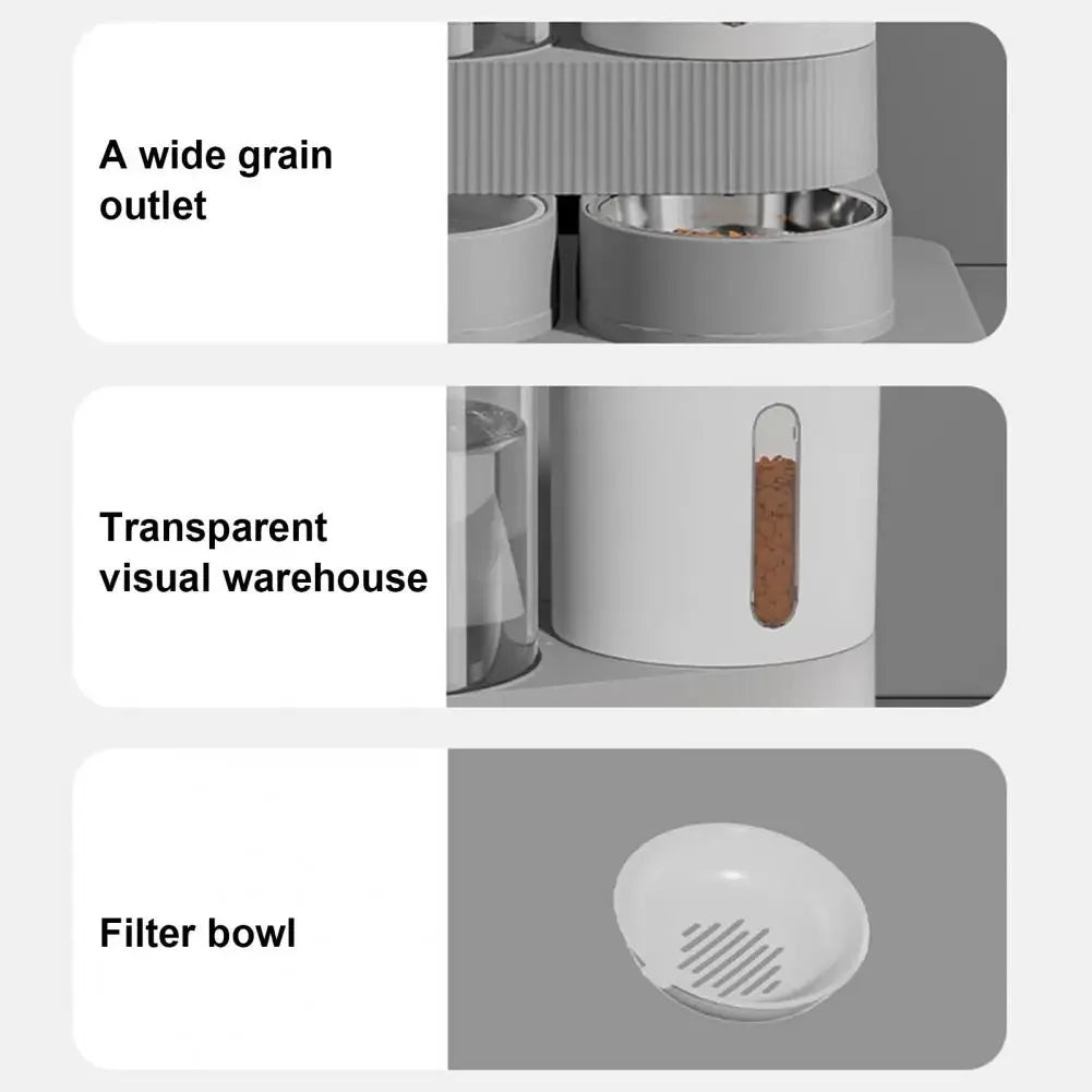 A  Automatic Cat Feeder Automatic Pet Feeder Water Dispenser Set for Cats Dogs 2-in-1 Food Bowl with Stainless Steel Insert