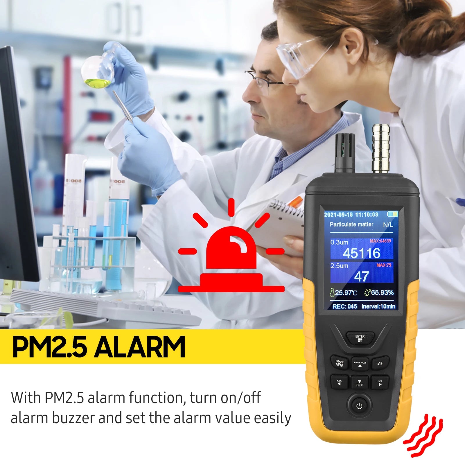 Dust Particle Counter Air Quality Monitor TC-8100 High Sensitivity 3-channel Pm0.3/2.5/10um Temperature and Humidity Monitor
