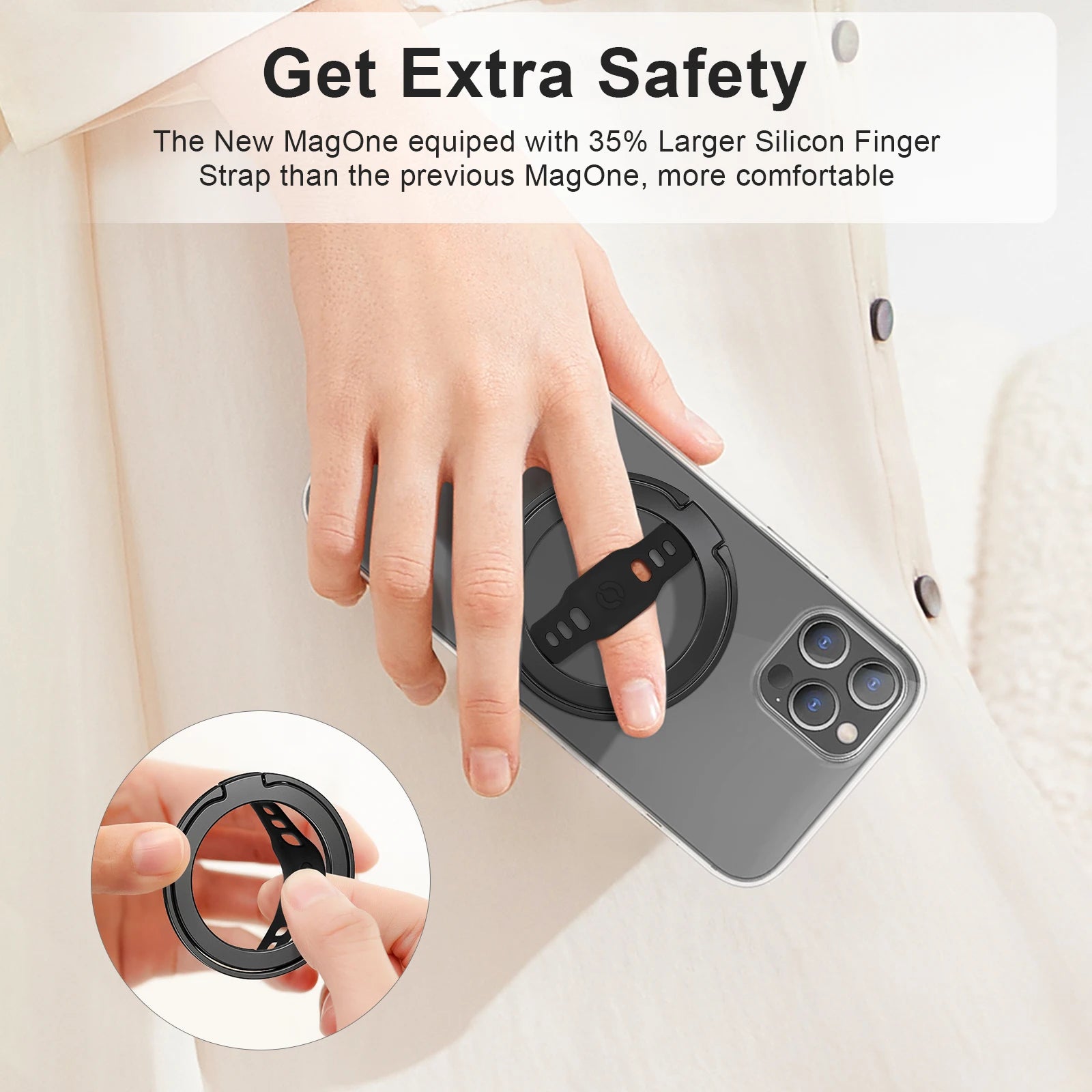 EWA Compatible with MagSafe Wireless Charging Phone Grip Stand with Silicone Finger Strap Removable Magnetic Ring Holder