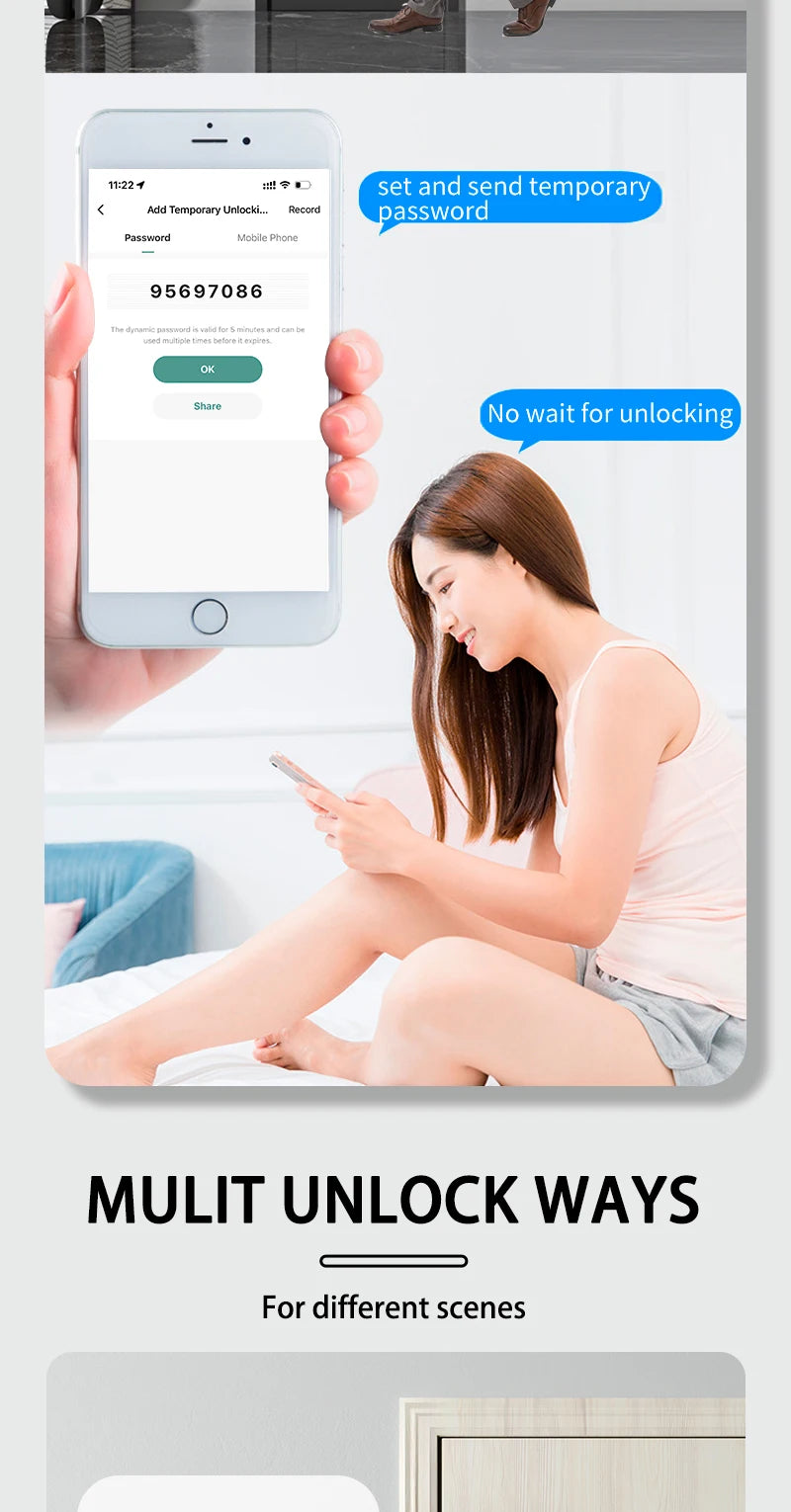 Electronic Smart Door Lock With Biometric Fingerprint Smart Card Password Key Unlock USB Tuya APP Emergency Charge lock For home