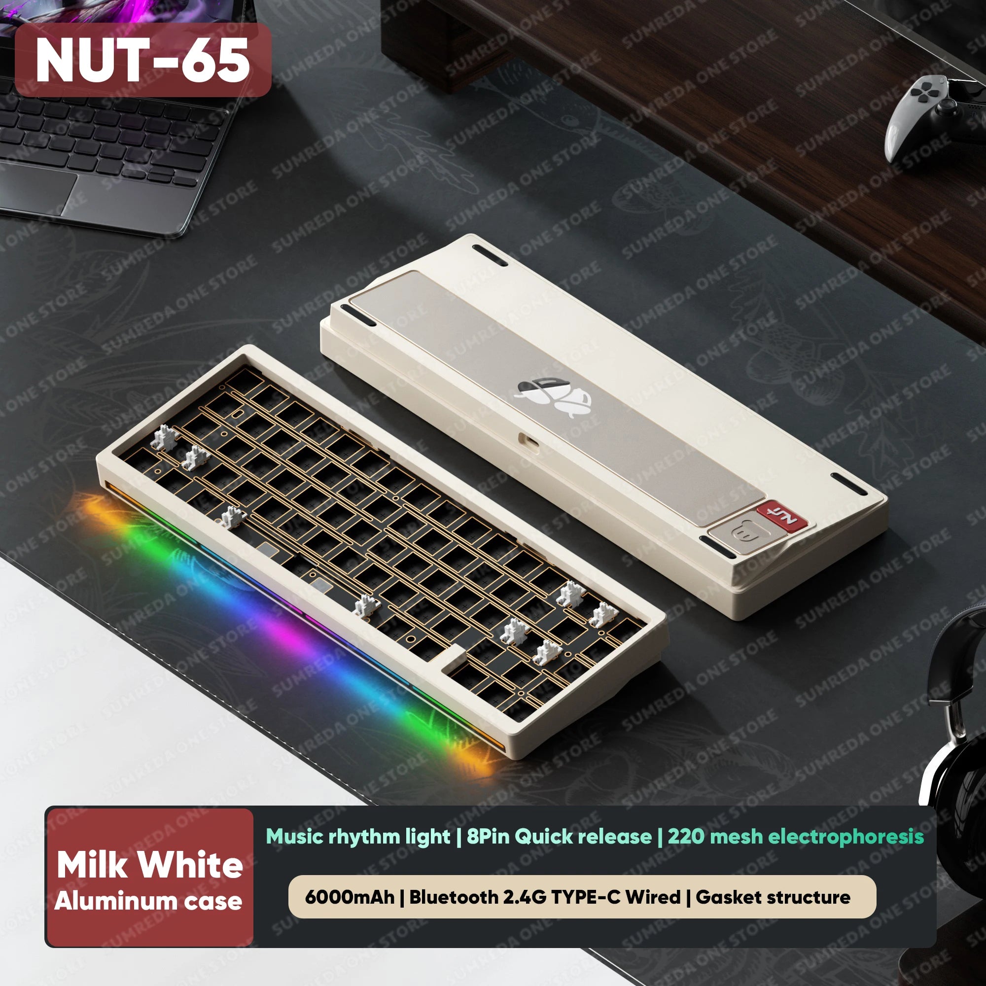 WEIKAV NUT65 Mechanical Keyboard Kit 68% layout Aluminium Gaming Keyboard BT 2.4G Wired Gasket RGB Quick Disassembling QMK/VIA