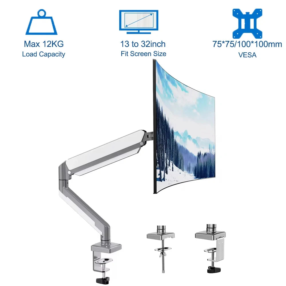 TV Monitor Mount Single PC Monitor Mount Stand Gas Spring Adjustable Arms with VESA 75/100mm, 13-32 Inch Screen Compatibility