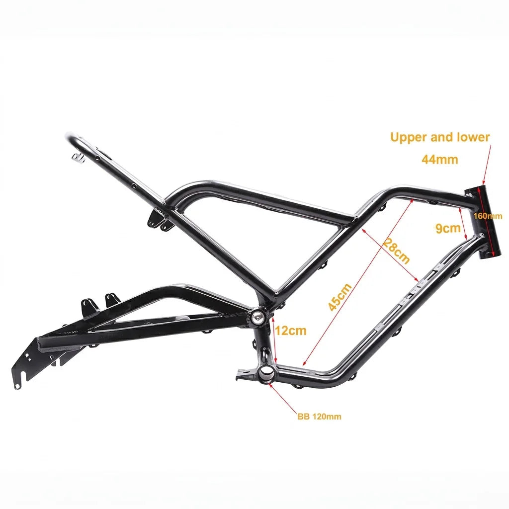 Premium 20" Softtail Electric Fat Tire Bike Frame Full Suspension 6061 Aluminum Alloy for Off-Road Snow E-Bike