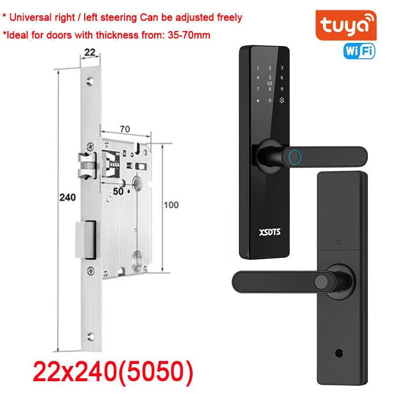 Electronic Smart Door Lock With Biometric Fingerprint Smart Card Password Key Unlock USB Tuya APP Emergency Charge lock For home